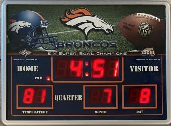 Denver Broncos 2x Super Bowl Champions Light Up Scoreboard Clock/thermometer With Instructions