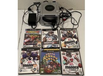 Game Cube With Games Including Madden, Monkey Ball. Mario Kart