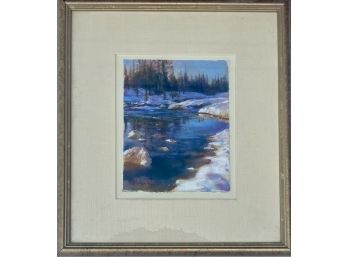 Bruce A. Gomez 1975 Winter Landscape Pastel In Frame With Paperwork On Back