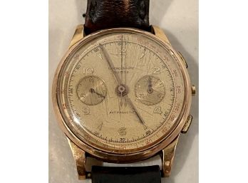 Vintage 18K Gold (.750) Suisse Chronographe Antimagnetic  Watch No 132 With Leather Band