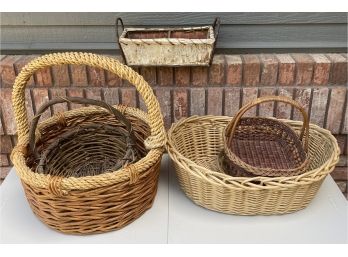 Collection Of Vintage Baskets, Wicker, Tree Bark,  Willow Some Handled
