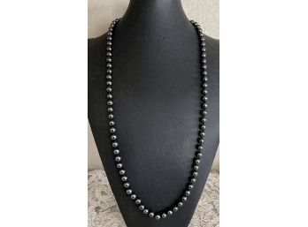 Vintage Hematite Round Bead Necklace 30' Long