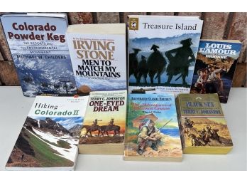 Paperback Books Including Hiking Colorado II, Colorado Powder Kg, Louis Lamour, Robinson Crusoe, And More