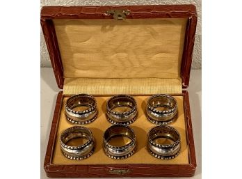 (6) Antique 830 Silver Napkin Rings In Original Box