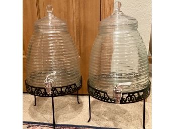 (2) Glass Beverage Dispensers With Metal Bases