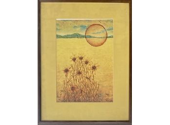 Colorful Desert Landscape Print In Wooden Frame