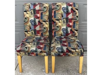 (2) Colorful Parson Chairs With Light Wood Legs