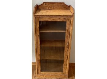 Vintage Oak Glass Curio Storage Cabinet With Glass Door And Three Adjustable Height Shelves