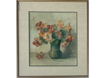 Floral Watercolor Still Life Print In Frame (as Is)