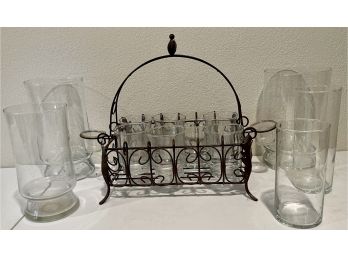Decorative Metal Basket With Glass Candle Holders