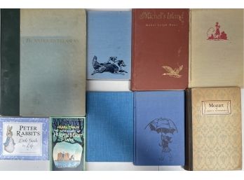 (9) Vintage And Antique Books, Michael's Island 1940, Huckleberry Fin, Mozart, Antiques Treasury And More