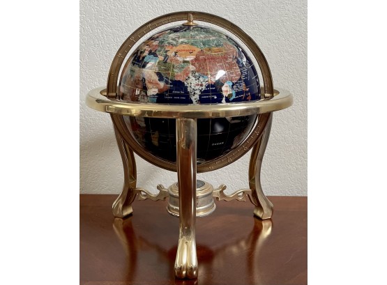 Table Top Blue Lapis Gemstone World Globe With Gold Tripod Base And Compass (natural Stone From Each Country)