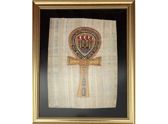 Egyptian Ankh Cross Key Of Life Painted On Papyrus And Framed By Aaron Brothers