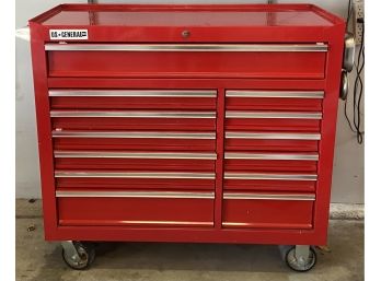 US General Pro 42 Inch Double Bank Roller Chest With Contents Including Wrenches, Sockets, Hardware, And More