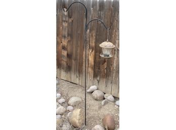 6  Foot Black Metal Double Hook Plant Holder With Bird Feeder