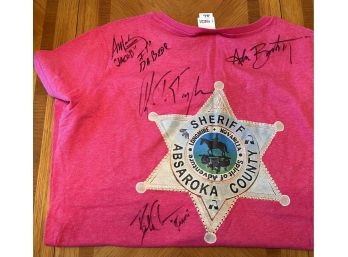 Pink Women's XL Shirt Signed By Longmire Cast Members - Robert Taylor, Zahn McClarnon, & More