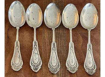 (5) Antique Late 1800's Wood & Hughes Venetian Sterling Silver Spoons J Bolland 104 Grams Total