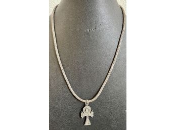 Sterling Silver 925 Byzantine Chain With Egyptian Ankh Cross Weighs 28.9 Grams