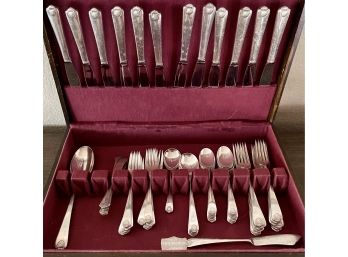 Large Sterling Silver Flatware Set International  Colonial Shell In Storage Non-Tarnish Wood Box 2800 Grams