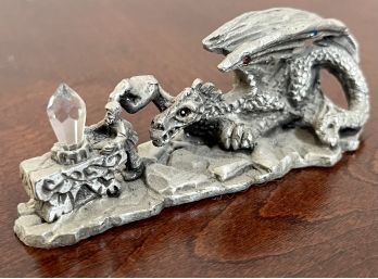 Pewter Dragon Figurine With Crystal And Red Rhinestone Eyes SUNGLO 96, Denver CO, Made In USA