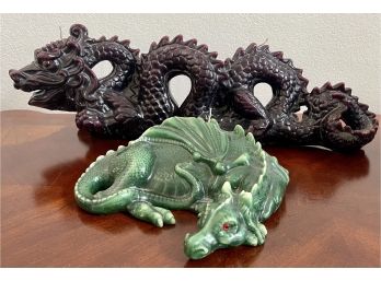 Vintage Large Intricate Dragon Candles Dark Purple And Green With Red Eyes  Largest Is Almost 2 Feet Long