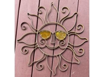 Metal Sun Face With Glass Shades Yard Art For Fence Or House