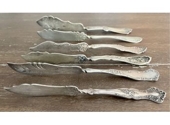 (6) Antique Twisted Master Butter Knives, WM Rogers, Pairpoint 1880, W.R., Triple Plate, Etched Flowers & More