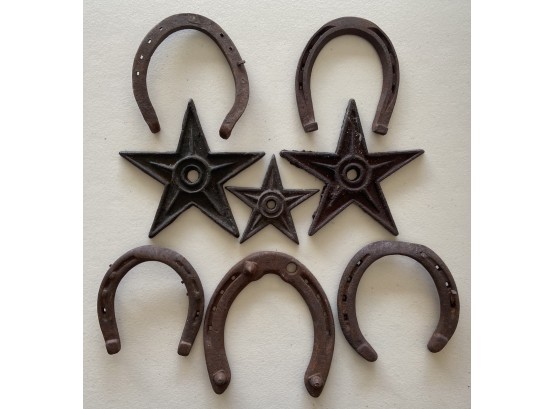 Assorted Metal Stars & Antique Horseshoes