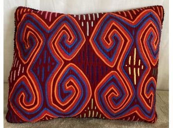 Small Vintage Original Kuna Native Hand Stitched Mola Applique Textile Pillow From Panama