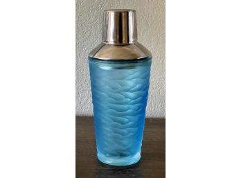 Beautiful Blue Wave Martini Art Glass & Stainless Steel Shaker By Sheer Wild Eye Designs