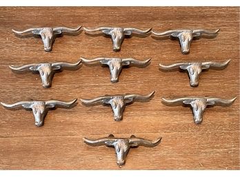 (10) Cast Iron Silver Tone Longhorn Steer 5' Drawer Pulls Handles