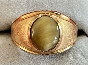 Vintage Ring Men's Tigers Eye 18k Gold Electroplate Authentic Stone Size 11.5