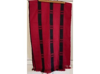 Authentic Panama Hand Made Wool Scarf, Wrap Or Runner Red & Black Geometric Pattern 21' X 70'
