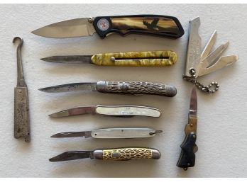 Vintage Collection Of (9) Assorted Pocket Knives & Tools  Johns Marville, Imperial & Miniature Gun Knife