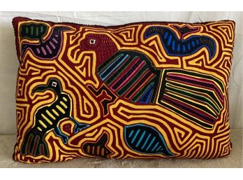 Vintage Original Kuna Native Hand Stitched Mola Applique Textile Pillow From Panama