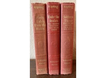 (3) Antique 1899 Rudyard Kipling Books Under The Deodars, Soldiers Three & Plain Tales From The Hills AE