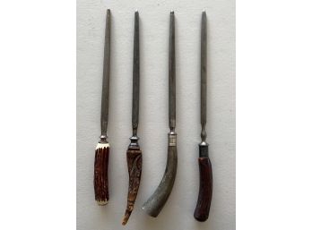 (4) Vintage Stag Antler Handled Knife Sharpeners Some With Sterling Silver Handles