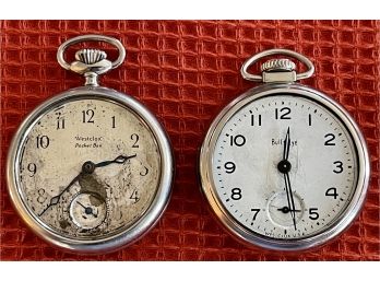 (2) Vintage Pocket Watches Bull's Eye & Pocket Ben Both By Westclox For Parts Or Repair