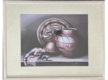 Native American Signed Print Pots & Fetishes Signed Olio