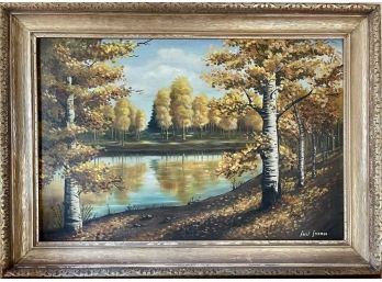 Large Farol Freeman Original Vintage Landscape Oil Painting With Ornate Gold Wood Frame