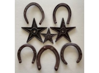 Assorted Metal Stars & Antique Horseshoes