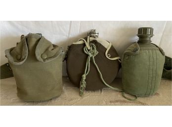 (3) Vintage Canteens With Cases & Straps