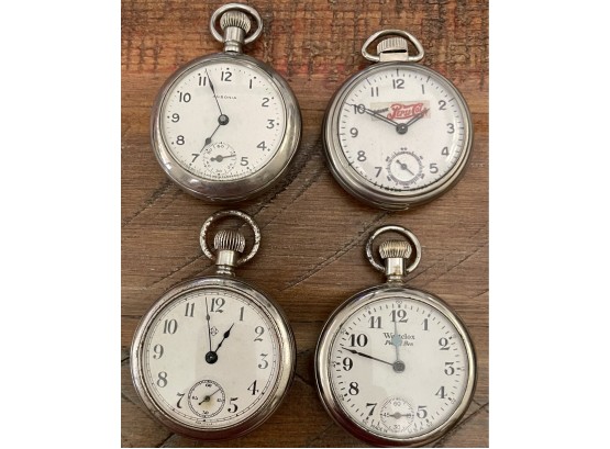 (4) Vintage Pocket Watches, (2) Ansonia, (1) Westclox Pocket Ben 1926,  & One Handmade Pepsi Face