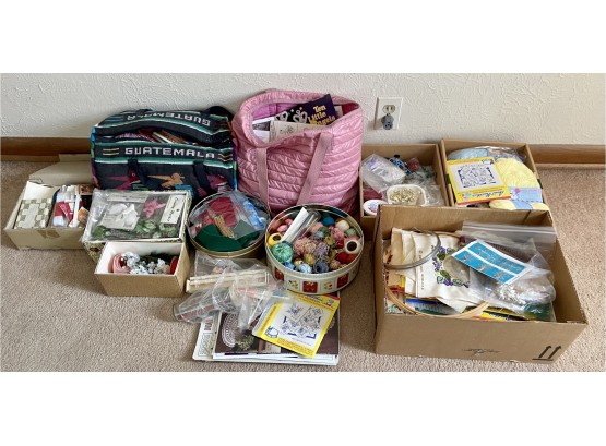 Large Collection Of Assorted Craft Supplies - Thread, Yarn, Decor Items, Booklets, & More