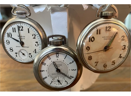 (3) Vintage Pocket Watches, Westclox Scotty, Westclox Dax & Westclox Pocket Ben