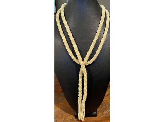 Vintage 52' Corn Flower Yellow Seed Bead Lariat Necklace With Tassels