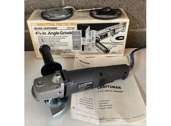 Sears Craftsman 4.5' Angle Grinder With Original Box, Manual, & Accessories