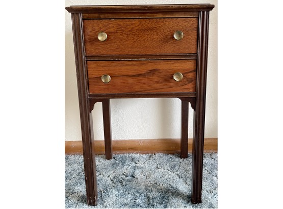 Wood And Veneer Vintage SB Side Table With Gold Tone Pulls