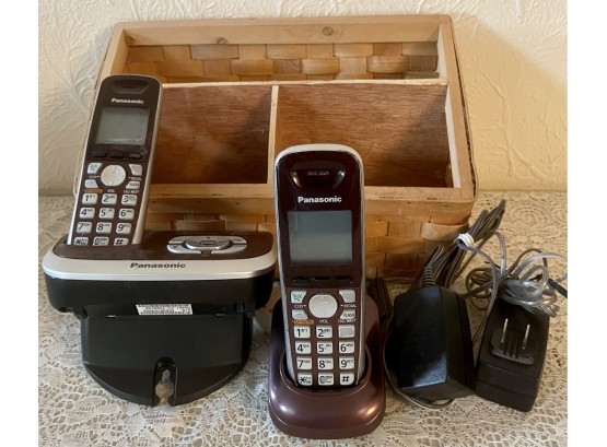 (2) Panasonic 6.0 Cordless Phones With Main Base, Second Base, Chargers And Basket