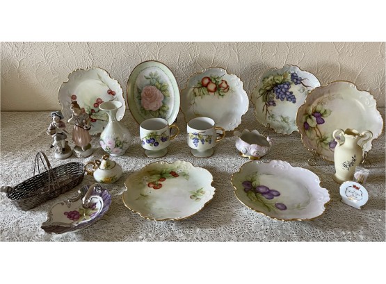 Collection Of Assorted Hand-painted China Including La Petite Maison Vase, Cups, Saucers, Sugar Bowl, And More